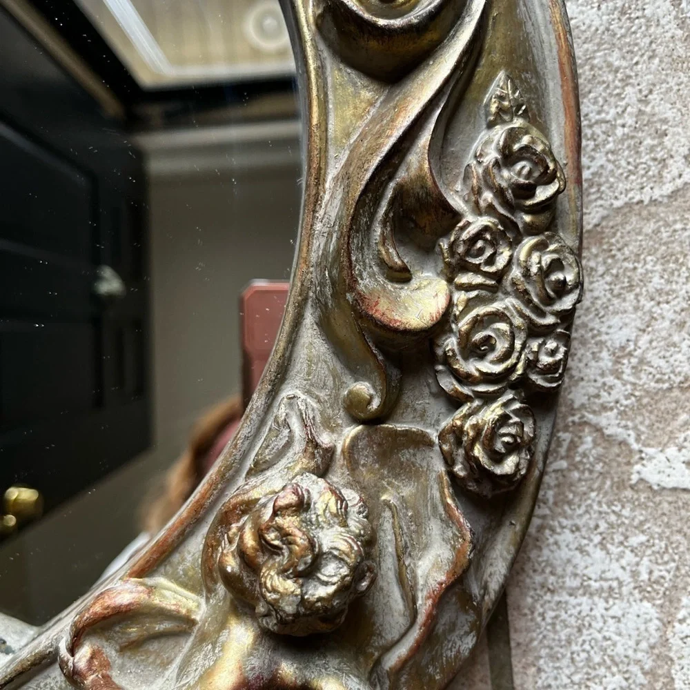 Vintage cherubs angels Gold Heart-Shaped Wall Mirror